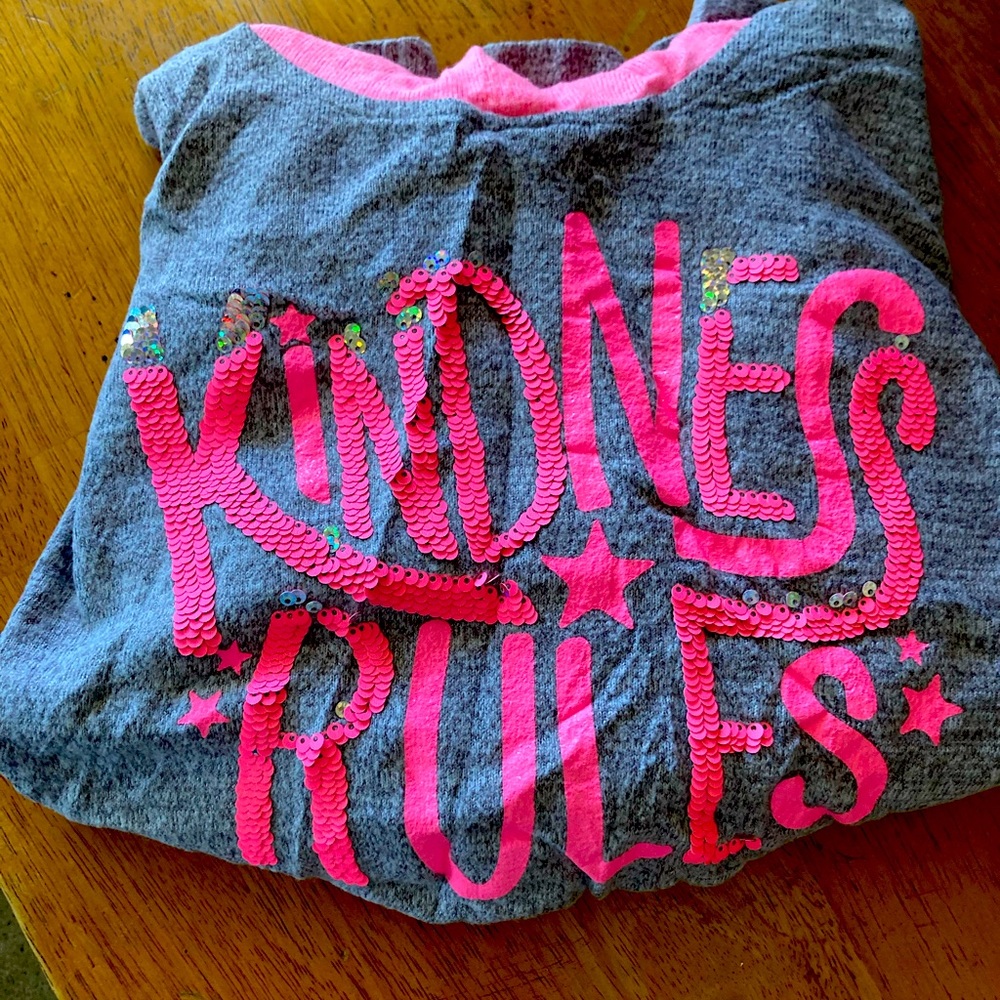 Belle du Jour Girls hooded long sleeve fluorescent pink/gray with flip sequence